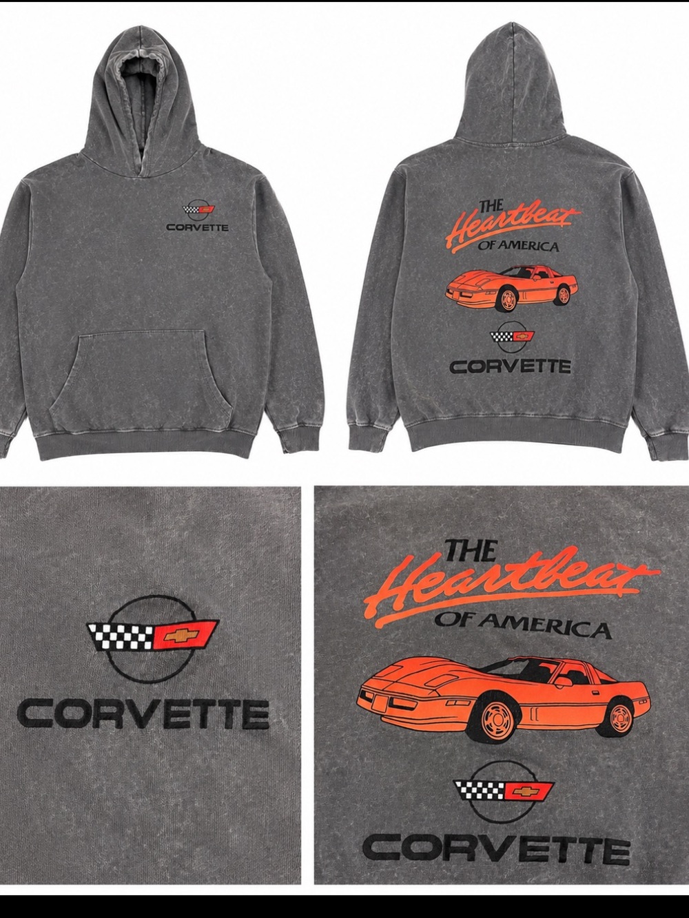Corvette The Heartbeat of America Kids 6/7 Graphic Hoodie Chevy GM